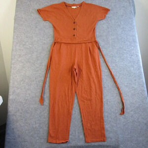 Boden Womens Alberta Jumpsuit 8 Orange Short Sleeve Cotton Tie Pants Casual 390
